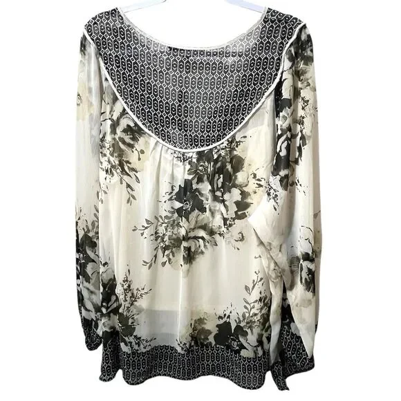 Rose & Olive Sheer Mixed Print Boho Blouse with Off White Cami, Plus Size 3X NWT - Picture 2 of 6